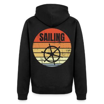 Steuerrad Segelschiff - Unisex Premium Bio Zip Hoodie - Schwarz - Hinten - Nico (187cm)