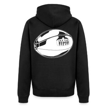 Rugbyball Zeichnung - Unisex Premium Bio Zip Hoodie - Schwarz - Hinten - Nico (187cm)