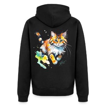 Chat aquarelle en look éclaboussure - Veste à capuche bio Premium Unisexe - noir - Dos - Nico (187cm)