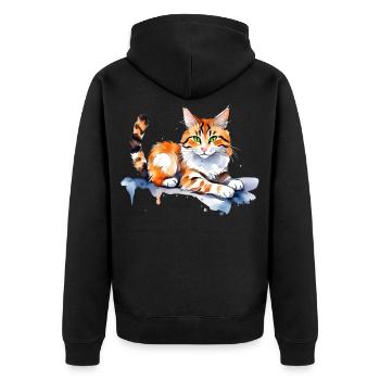 Katze im Schnee - Unisex Premium Bio Zip Hoodie - Schwarz - Hinten - Nico (187cm)