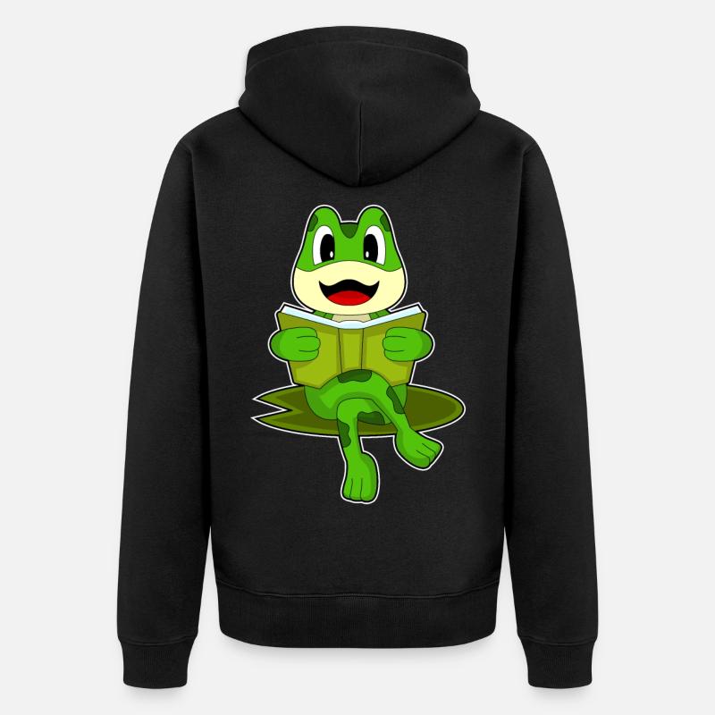 Frosch Nerd Buch - Unisex Premium Bio Zip Hoodie - Schwarz