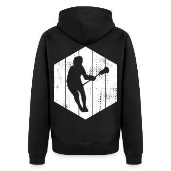 Lacrosse Spieler Zeichnung - Unisex Premium Bio Zip Hoodie - Schwarz - Hinten - Nico (187cm)
