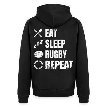 Rugbyspieler Tagesplan - Unisex Premium Bio Zip Hoodie - Schwarz - Hinten - Nico (187cm)
