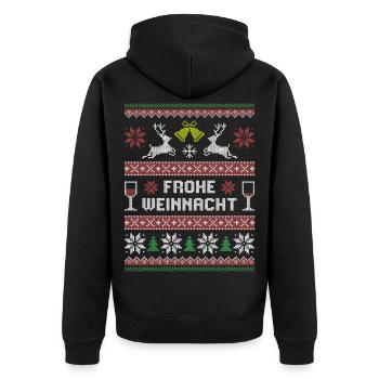 Frohe Weinnacht – Ugly XMAS Sweater & Wein - Unisex Premium Bio Zip Hoodie - Schwarz - Hinten - Nico (187cm)