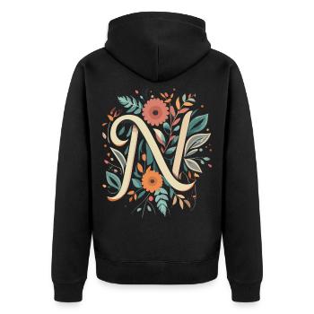 N Typographie floral - Unisex Premium Bio Zip Hoodie - Schwarz - Hinten - Nico (187cm)
