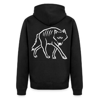 Stufen nach unten (weiß) - Unisex Premium Bio Zip Hoodie - Schwarz - Hinten - Nico (187cm)
