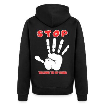Stop Parle à ma main- Design de main drôle - Veste à capuche bio Premium Unisexe - noir - Dos - Nico (187cm)