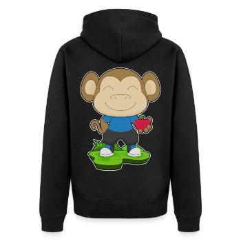 Affe Apfel  - Unisex Premium Bio Zip Hoodie - Schwarz - Hinten - Nico (187cm)