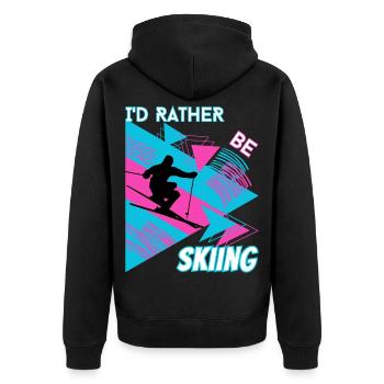 I'd Rather Ski - Ski Wintersportler Skifahrer - Unisex Premium Bio Zip Hoodie - Schwarz - Hinten - Nico (187cm)