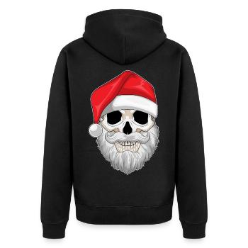 Weihnachtsmann Weihnachten Totenkopf  - Unisex Premium Bio Zip Hoodie - Schwarz - Hinten - Nico (187cm)