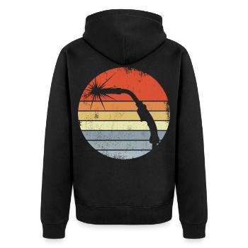 Vintage Schweißgerät - Unisex Premium Bio Zip Hoodie - Schwarz - Hinten - Nico (187cm)