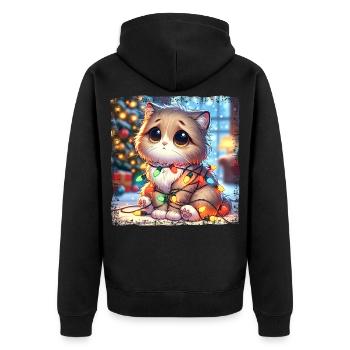 Süße Weihnachts Katze Tollpatschig Verheddert - Unisex Premium Bio Zip Hoodie - Schwarz - Hinten - Nico (187cm)