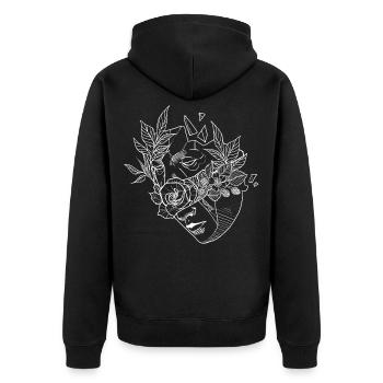 Blumenmaske 2 - Unisex Premium Bio Zip Hoodie - Schwarz - Hinten - Nico (187cm)