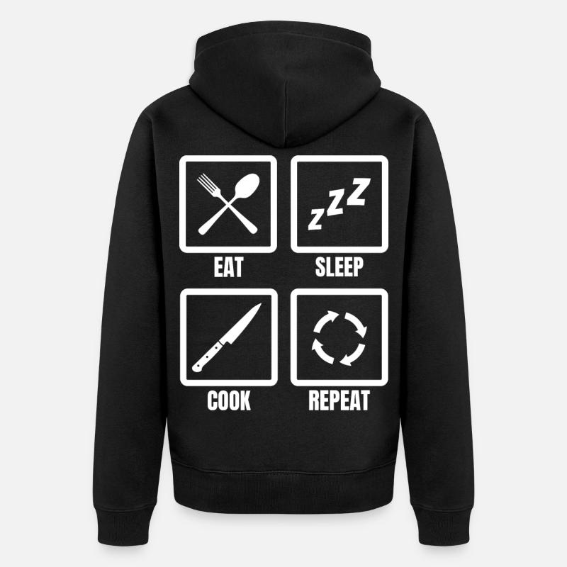 Manger, dormir, cuisiner, répéter - Veste à capuche bio Premium Unisexe - noir