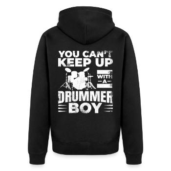 Drummer Junge - Unisex Premium Bio Zip Hoodie - Schwarz - Hinten - Nico (187cm)