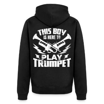 Kleiner Trompetenspieler - Unisex Premium Bio Zip Hoodie - Schwarz - Hinten - Nico (187cm)