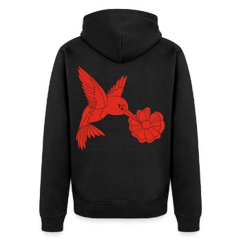 Red Foraging Bird - Unisex Premium Organic Zip Hoodie - black - Back - Nico (187cm)