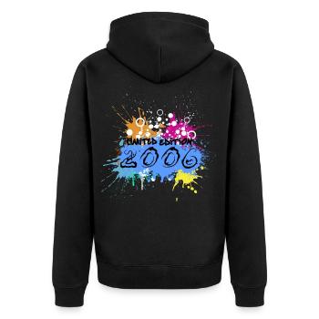 Farbexplosion Limited Edition 2006 - Unisex Premium Bio Zip Hoodie - Schwarz - Hinten - Nico (187cm)