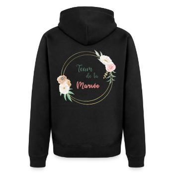 Team de la mariée - frame or et fleurs - Veste à capuche bio Premium Unisexe - noir - Dos - Nico (187cm)