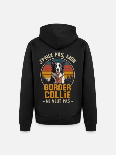 Humour border collie Retro - Veste à capuche bio Premium Unisexe - noir