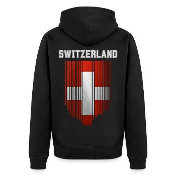 Flagge der Schweiz, Schweizer Stolz - Unisex Premium Bio Zip Hoodie - Schwarz - Hinten - Nico (187cm)