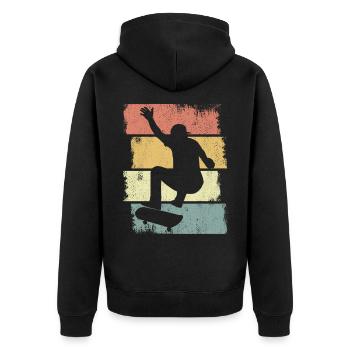 Skateboard Junge Zeichnung - Unisex Premium Bio Zip Hoodie - Schwarz - Hinten - Nico (187cm)