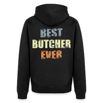 Bester Metzger aller Zeiten - Unisex Premium Bio Zip Hoodie - Schwarz - Hinten - Nico (187cm)