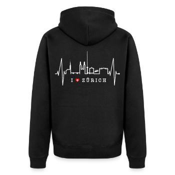 Zurich Skyline Heartbeat Suisse Amour Amour Zurich - Veste à capuche bio Premium Unisexe - noir - Dos - Nico (187cm)