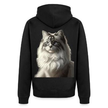 Fluffy Cat Face Portrait - Unisex Premium Organic Zip Hoodie - black - Back - Nico (187cm)