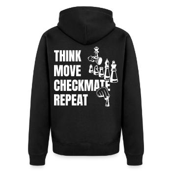 Think Play Checkmate Next - Unisex Premium Organic Zip Hoodie - black - Back - Nico (187cm)