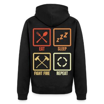 Eat Sleep Fight Fire - Unisex Premium Organic Zip Hoodie - black - Back - Nico (187cm)