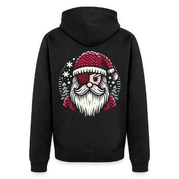Weihnachtsmann Strickmuster mit Augenklappe - Unisex Premium Bio Zip Hoodie - Schwarz - Hinten - Nico (187cm)
