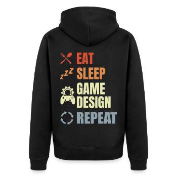 Eat Sleep Game Design Repeat - Unisex Premium Bio Zip Hoodie - Schwarz - Hinten - Nico (187cm)