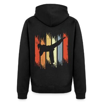 Vintage Karate Girl Skizze - Unisex Premium Bio Zip Hoodie - Schwarz - Hinten - Nico (187cm)