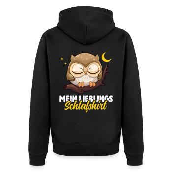 Eule Schlafshirt Schlafanzug Mond Sterne Pyjama - Unisex Premium Bio Zip Hoodie - Schwarz - Hinten - Nico (187cm)