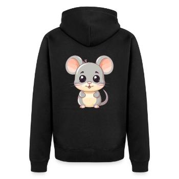 Niedliche Maus Kawaii Cartoon Aquarell Tierhaustier - Unisex Premium Bio Zip Hoodie - Schwarz - Hinten - Nico (187cm)