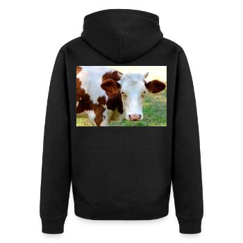 Kuh Poster - Unisex Premium Bio Zip Hoodie - Schwarz - Hinten - Nico (187cm)