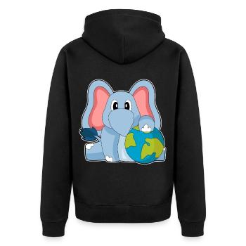 Elefant Erdkugel - Unisex Premium Bio Zip Hoodie - Schwarz - Hinten - Nico (187cm)