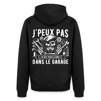 J'Peux pas J'ai des trucs à faire dans le garage - Veste à capuche bio Premium Unisexe - noir - Dos - Nico (187cm)