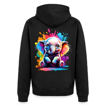 Elefant Farbenfroh - Baby Elefant Farbenfreudig - Unisex Premium Bio Zip Hoodie - Schwarz - Hinten - Nico (187cm)