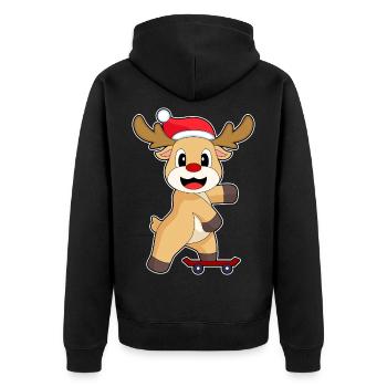 Rentier Weihnachten Skateboard - Unisex Premium Bio Zip Hoodie - Schwarz - Hinten - Nico (187cm)