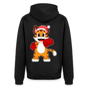 Tiger Weihnachten Boxen - Unisex Premium Bio Zip Hoodie - Schwarz - Hinten - Nico (187cm)