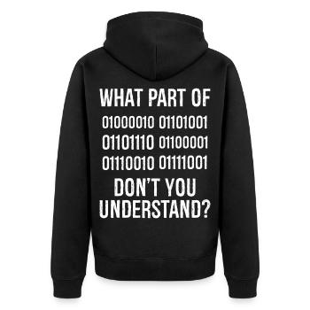 Welchen Teil des Binärcodes verstehst du nicht? - Unisex Premium Bio Zip Hoodie - Schwarz - Hinten - Nico (187cm)