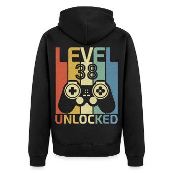 Level 38 Unlocked Funny Video Gamer 38Th Birthday - Unisex Premium Organic Zip Hoodie - black - Back - Nico (187cm)
