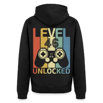 Level 46 Unlocked Funny Video Gamer 46Th Birthday - Unisex Premium Organic Zip Hoodie - black - Back - Nico (187cm)