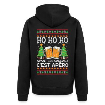 Pull Moche Noël Humour Noel Apéro Cadeau Famille - Veste à capuche bio Premium Unisexe - noir - Dos - Nico (187cm)
