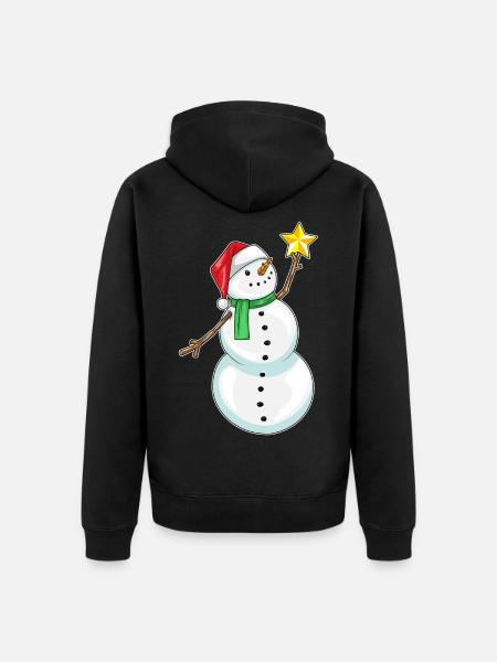 Snowman Christmas Poinsettia - Unisex Premium Organic Zip Hoodie - black