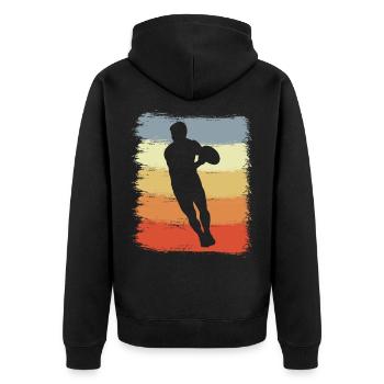 Rugbyspieler Vintage Look - Unisex Premium Bio Zip Hoodie - Schwarz - Hinten - Nico (187cm)