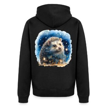 Aquarell Igel mit Sternenhimmel - Unisex Premium Bio Zip Hoodie - Schwarz - Hinten - Nico (187cm)