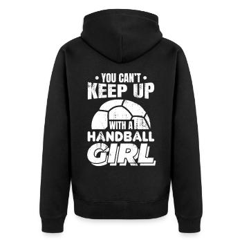Handballer Mädchen - Unisex Premium Bio Zip Hoodie - Schwarz - Hinten - Nico (187cm)